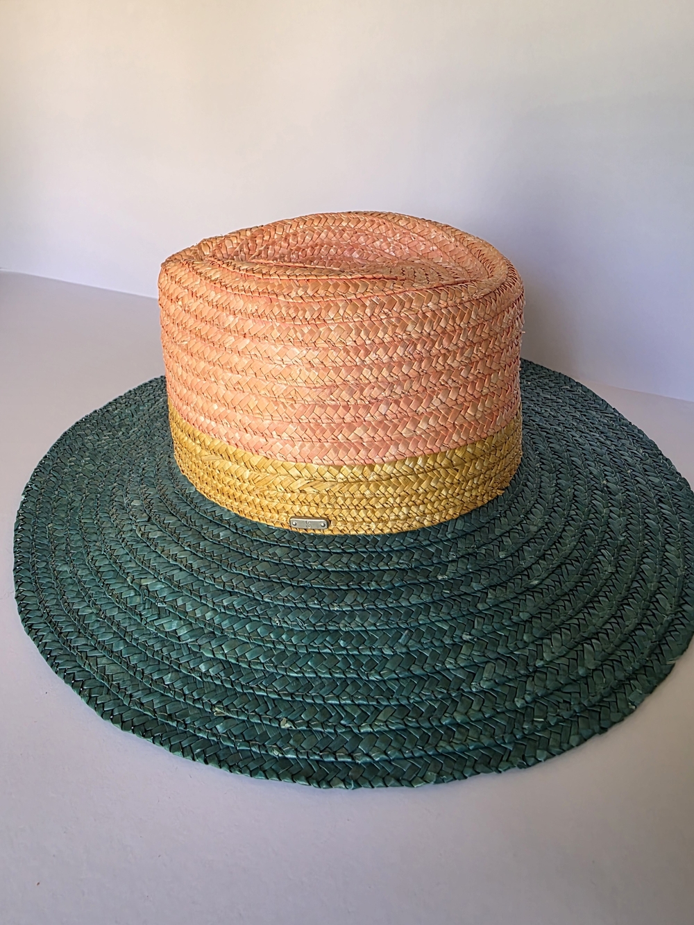 Sandiego Hat Conpany Colorblock Straw Sun Hat in Coral, Yello & Teal